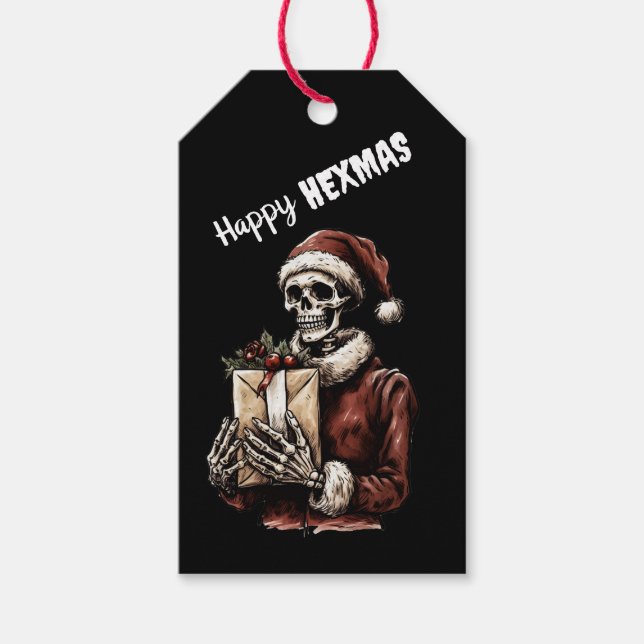 Frohe Weihnachts Spooky Skeleton Gothic Geschenkanhänger (Vorderseite)
