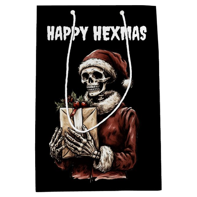 Frohe Weihnachts Spooky Skeleton Gothic Mittlere Geschenktüte (Vorderseite)