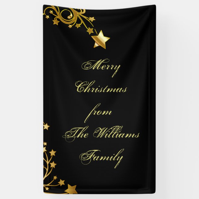 Frohe Weihnachts-Star Familie Name Stars Black Gol Banner (Vertikal)