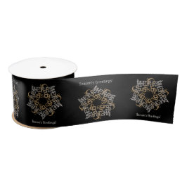 Frohe Weihnachts-Star-Muster Gold, Silber, Schwarz Satinband