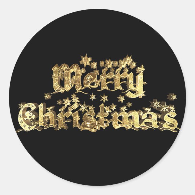 Frohe Weihnachts-Starry-Black-Gold-Typografie Runder Aufkleber (Vorderseite)