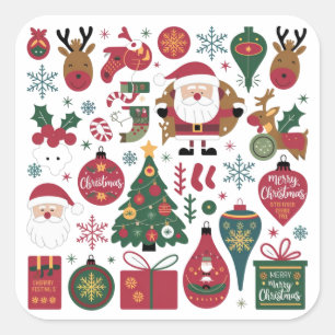 Frohe Weihnachts-Sticker-Pack für Geschenke, & Kar Quadratischer Aufkleber