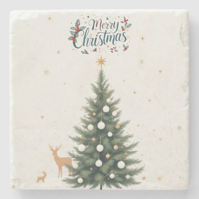 Frohe Weihnachts-Stone-Untersetzer mit Weihnachtsb Steinuntersetzer (Vorderseite)