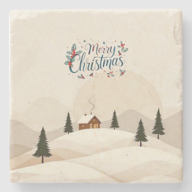 Frohe Weihnachts-Stone-Untersetzer mit Weihnachtsb Steinuntersetzer (Vorderseite)