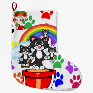 Frohe Weihnachts-Strumpf, Elf Cat Paws Rainbow Großer Weihnachtsstrumpf