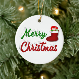 Frohe Weihnachts-Strumpf Rot-Grün-Skript Keramik Ornament