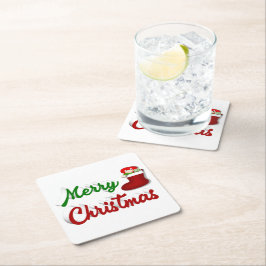 Frohe Weihnachts-Strumpf Rot-Grün-Skript Rechteckiger Pappuntersetzer