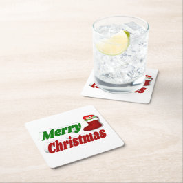 Frohe Weihnachts-Strumpf rot-grüne Typografie Rechteckiger Pappuntersetzer