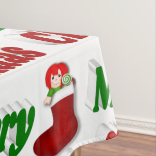 Frohe Weihnachts-Strumpf rot-grüne Typografie Tischdecke