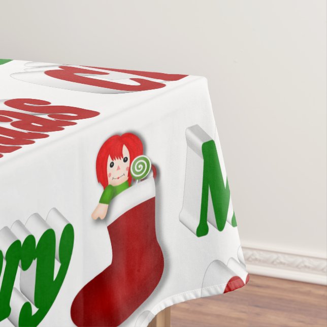 Frohe Weihnachts-Strumpf rot-grüne Typografie Tischdecke (Beispiel)