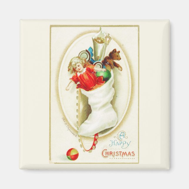 Frohe Weihnachts-Strumpf Vintag Magnet (Vorne)