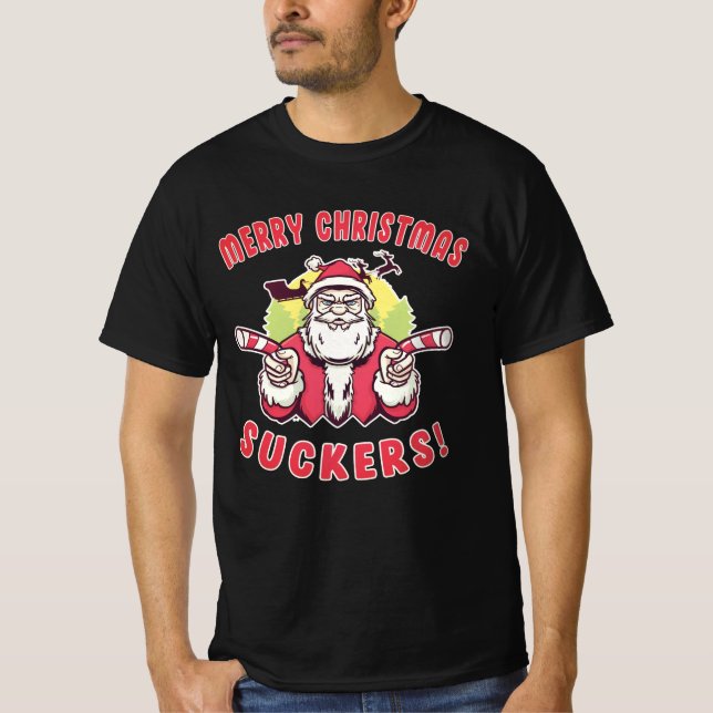 Frohe Weihnachts-Sucker Weihnachtsmann-Muskel T-Shirt (Vorderseite)