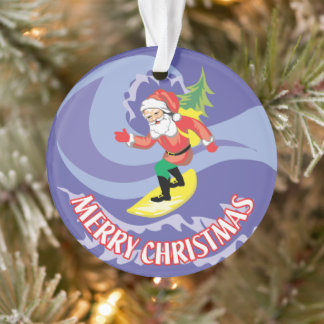 Frohe Weihnachts Surfboarding Santa Ornament
