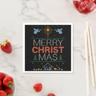 Frohe Weihnachts-Sweater Religious farbenfroh Serviette
