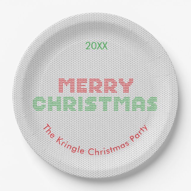 Frohe Weihnachts Sweater Typografie Pappteller (Vorderseite)