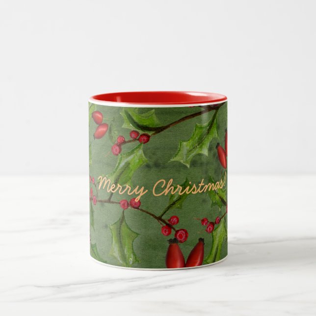 Frohe Weihnachts-Tasse Zweifarbige Tasse (Mittel)