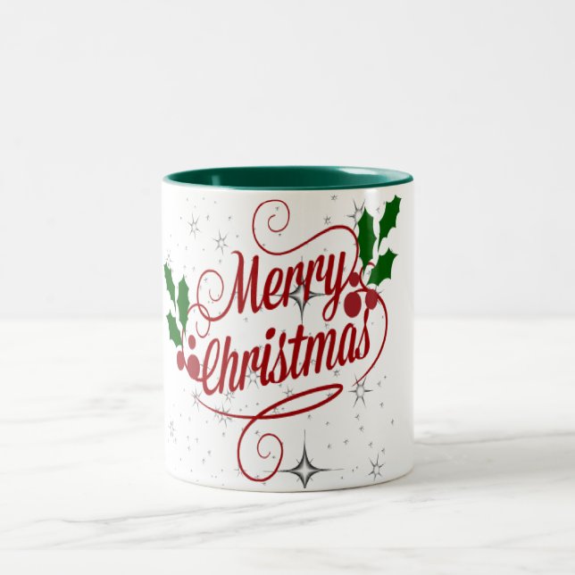 Frohe Weihnachts-Tasse Zweifarbige Tasse (Mittel)