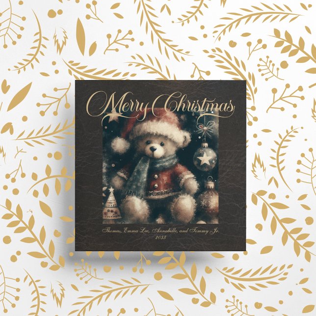 Frohe Weihnachts Teddy Bär Imitats Leather Feiertagskarte (Von Creator hochgeladen)