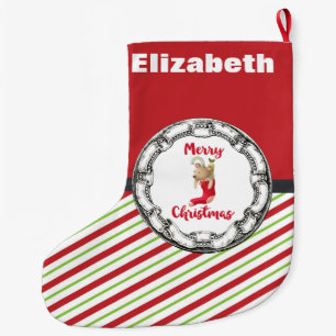 Frohe Weihnachts-Teddybär im Vintagen Kreis Großer Weihnachtsstrumpf