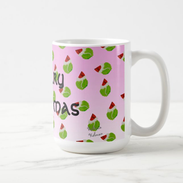 Frohe Weihnachts-Tennisbälle mit Weihnachtsmannmüt Kaffeetasse (Rechts)