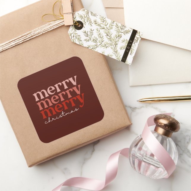 Frohe Weihnachts Text Gruß Red Quadratischer Aufkleber (Schenken)