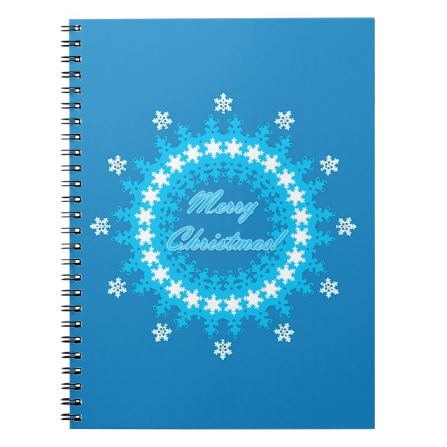 Frohe Weihnachts-Text rund Rahmen Snowflake blau m Notizblock (Vorderseite)