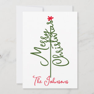 Frohe Weihnachts Text Tree Minimal Red Snowflake Feiertagskarte