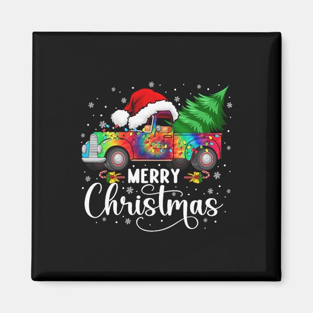 Frohe Weihnachts Truck Tree Weihnachtsmannmütze Li Magnet (Vorne)