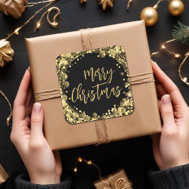 Frohe Weihnachts-Twinkling Gold Stars Quadratischer Aufkleber