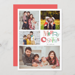 Frohe Weihnachts Typografie 4 Foto Collage Pink Einladung