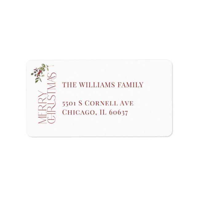 Frohe Weihnachts Typografie Botanische Weihnachten Adressaufkleber (Vorne)