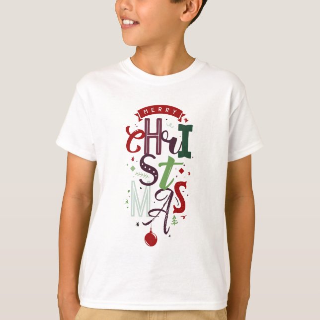 Frohe Weihnachts Typografie Lettering farbenfrohe  T-Shirt (Vorderseite)