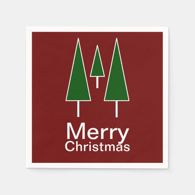 Frohe Weihnachts Typografie Pine Trees Serviette (Vorderseite)