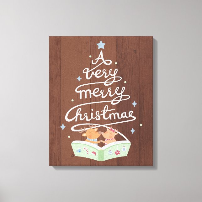 Frohe Weihnachts Typografie Rentiers Canvas Print Leinwanddruck (Vorderseite)