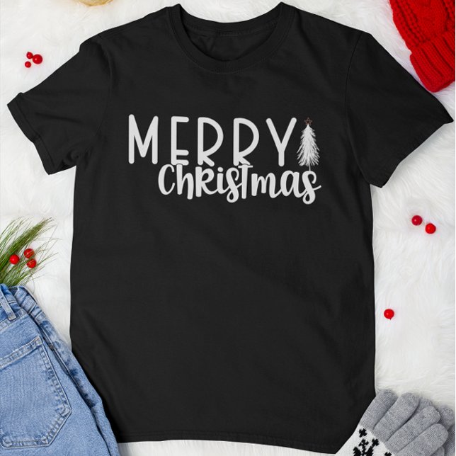 Frohe Weihnachts Typografie Script Weihnachtsbaum T-Shirt (Von Creator hochgeladen)