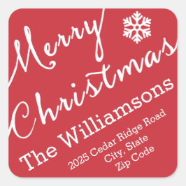 Frohe Weihnachts Typografie Snowflake Simple Quadratischer Aufkleber
