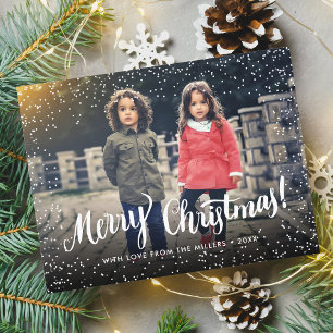 Frohe Weihnachts Typografie Snowflakes Custom Foto Feiertagspostkarte