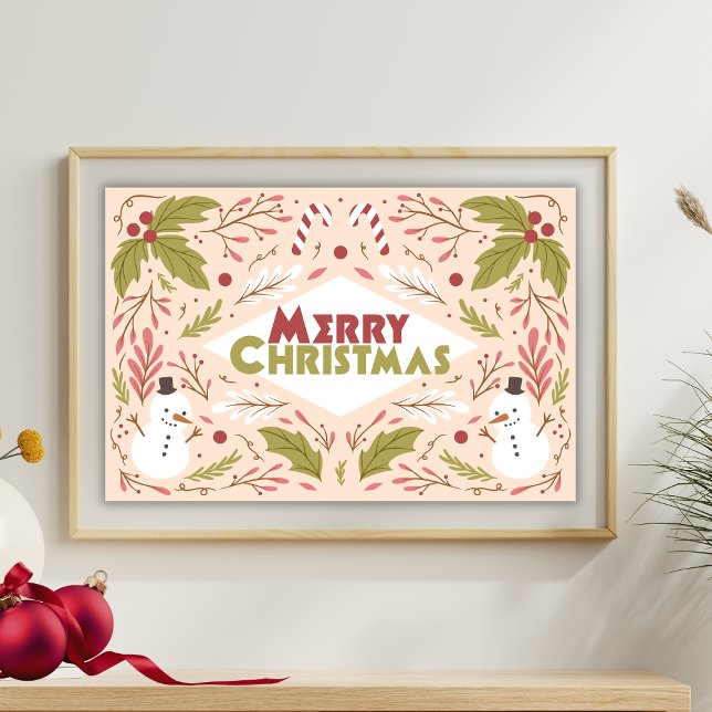 Frohe Weihnachts Typografie Snowman Floral Poster (Von Creator hochgeladen)