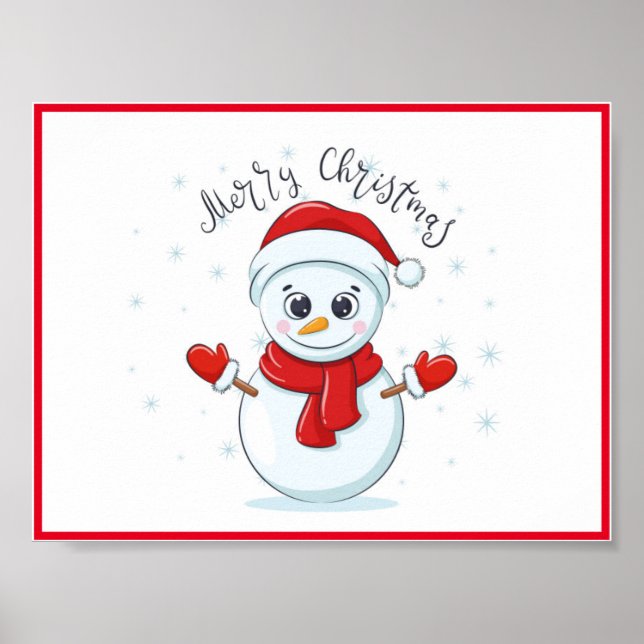 Frohe Weihnachts Typografie Snowman Holiday Poster (Vorne)