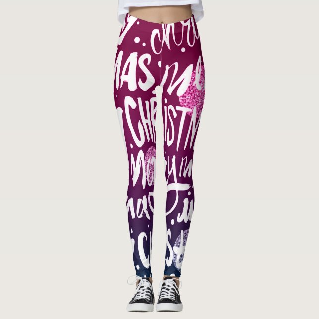 Frohe Weihnachts Typografisches Muster Leggings (Vorderseite)