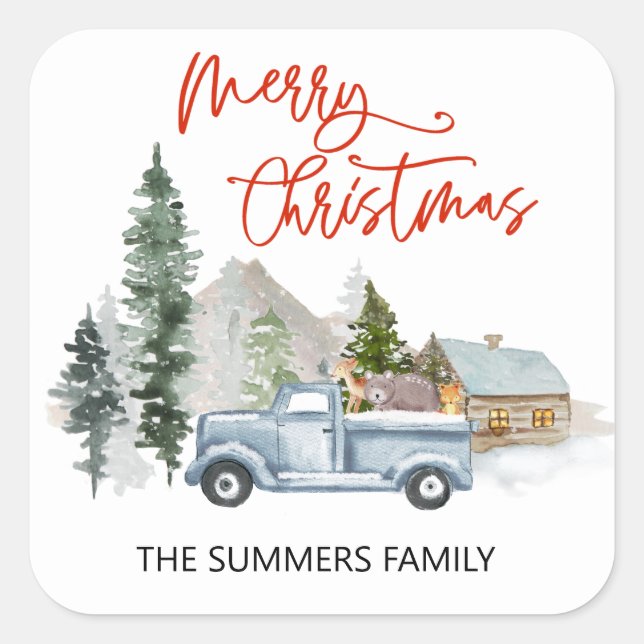 Frohe Weihnachts-Umschlag Aufkleber Rustic Truck W (Vorderseite)