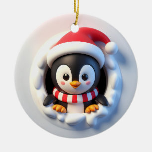 Frohe Weihnachts-Urlaub Pinguin Bursting out Keramik Ornament