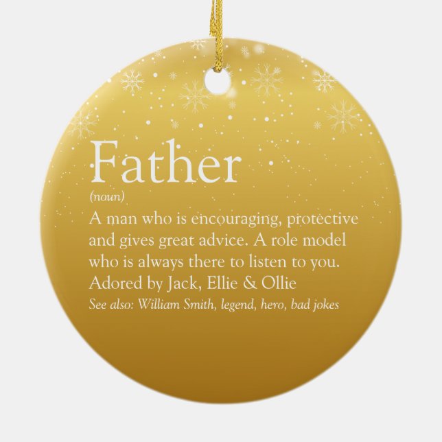 Frohe Weihnachts-Vater Daddy Pater Definition Gold Keramik Ornament (Hinten)