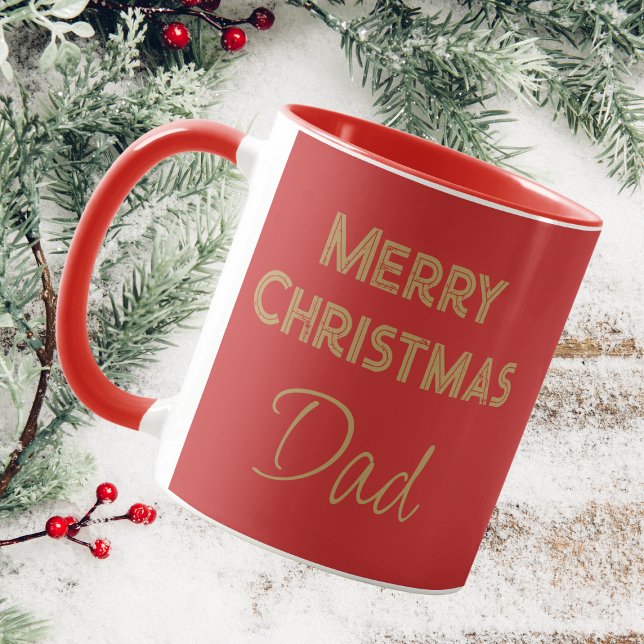 Frohe Weihnachts-Vater Rot und Gold-Script Tasse (Dad Coffee Mug)