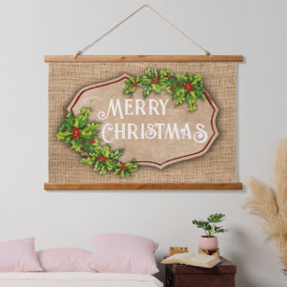 Frohe Weihnachts-Vintage Country-Wandteppiche Wandteppich Mit Holzrahmen