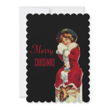 Frohe Weihnachts-Vintage Girl gekleidet in einem r