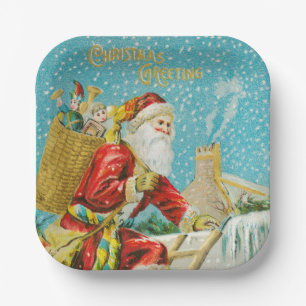 Frohe Weihnachts-Vintage Kunst Pappteller