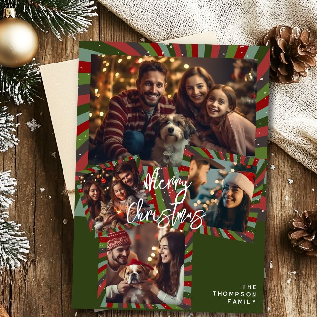 Frohe Weihnachts Vintage Streifen benutzerdefinier Feiertagskarte (Von Creator hochgeladen)