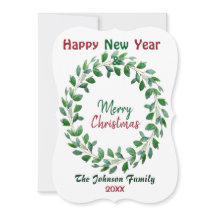 Frohe Weihnachts Wasserfarbe Neujahr Grüner Kranz