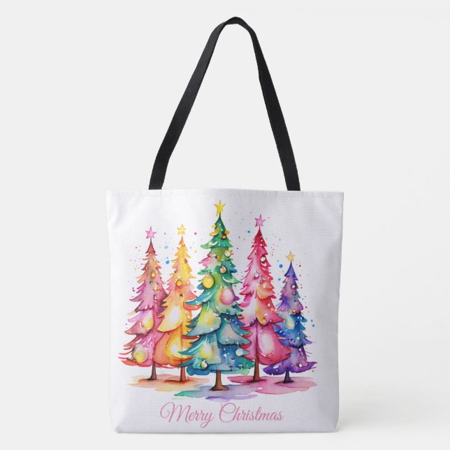 Frohe Weihnachts Wasserfarbe Tote Tasche (Vorderseite)
